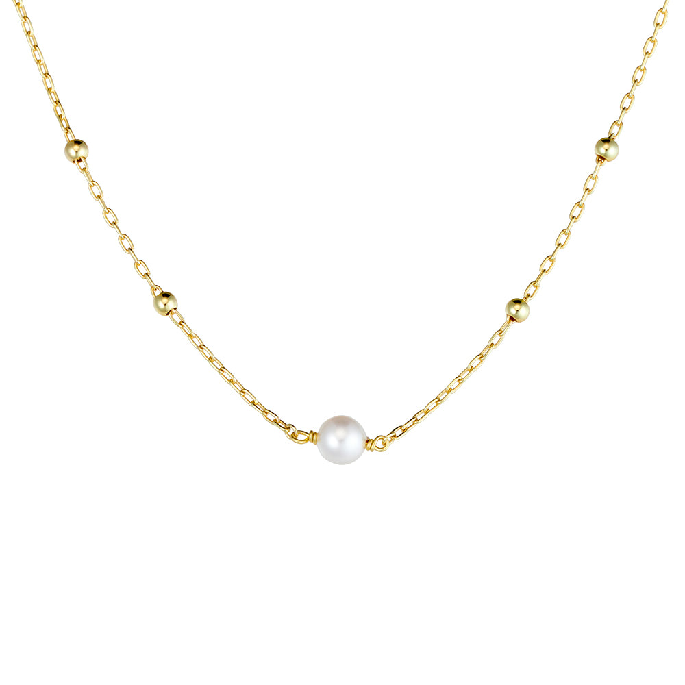 Sterling Silver Satelite Chain Necklace with Pearl Pendant