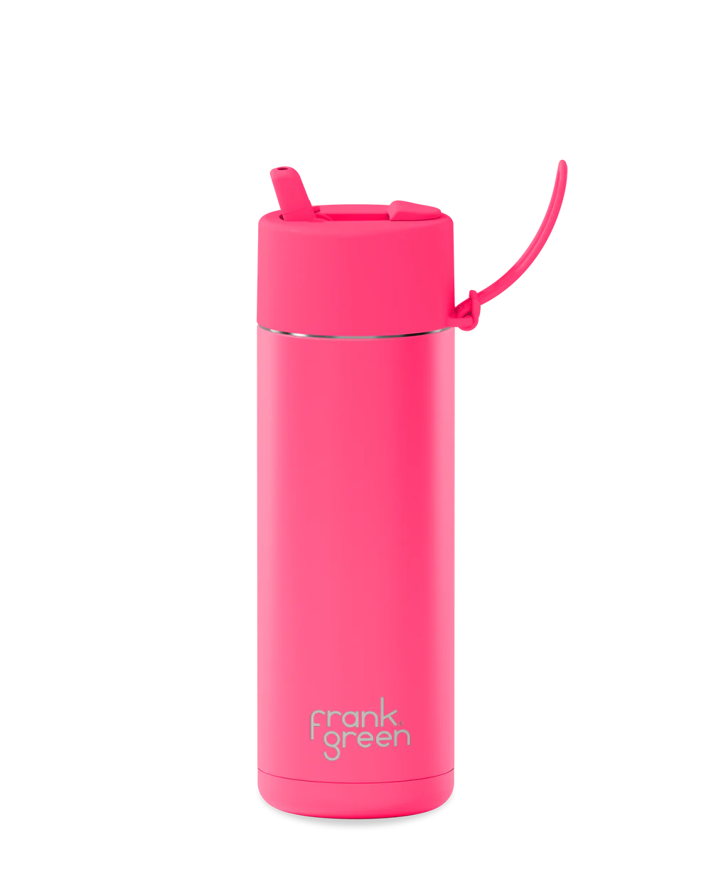 Frank Green Stainless Steel Ceramic Reusable Bottle Neon Pink With Straw 20oz/595ml