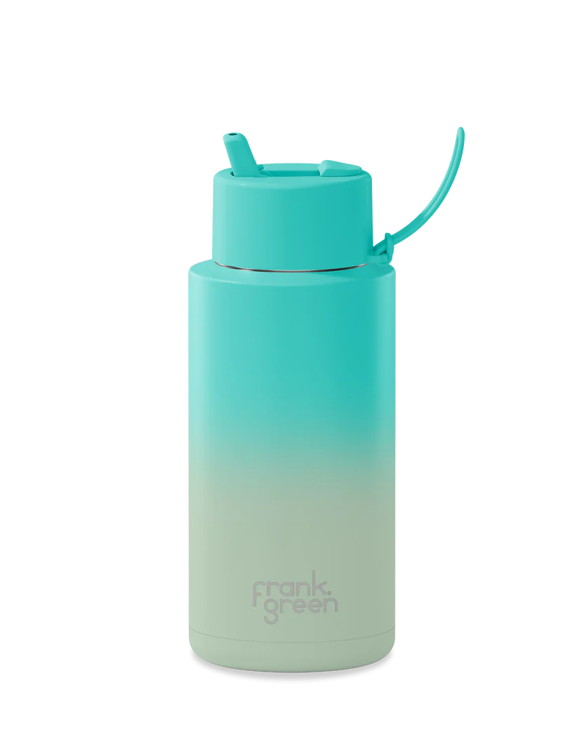 Frank Green Stainless Steel Ceramic Reusable Bottle Gradient Bondi Bliss With Flip Straw And Strap 34oz/1,000ml