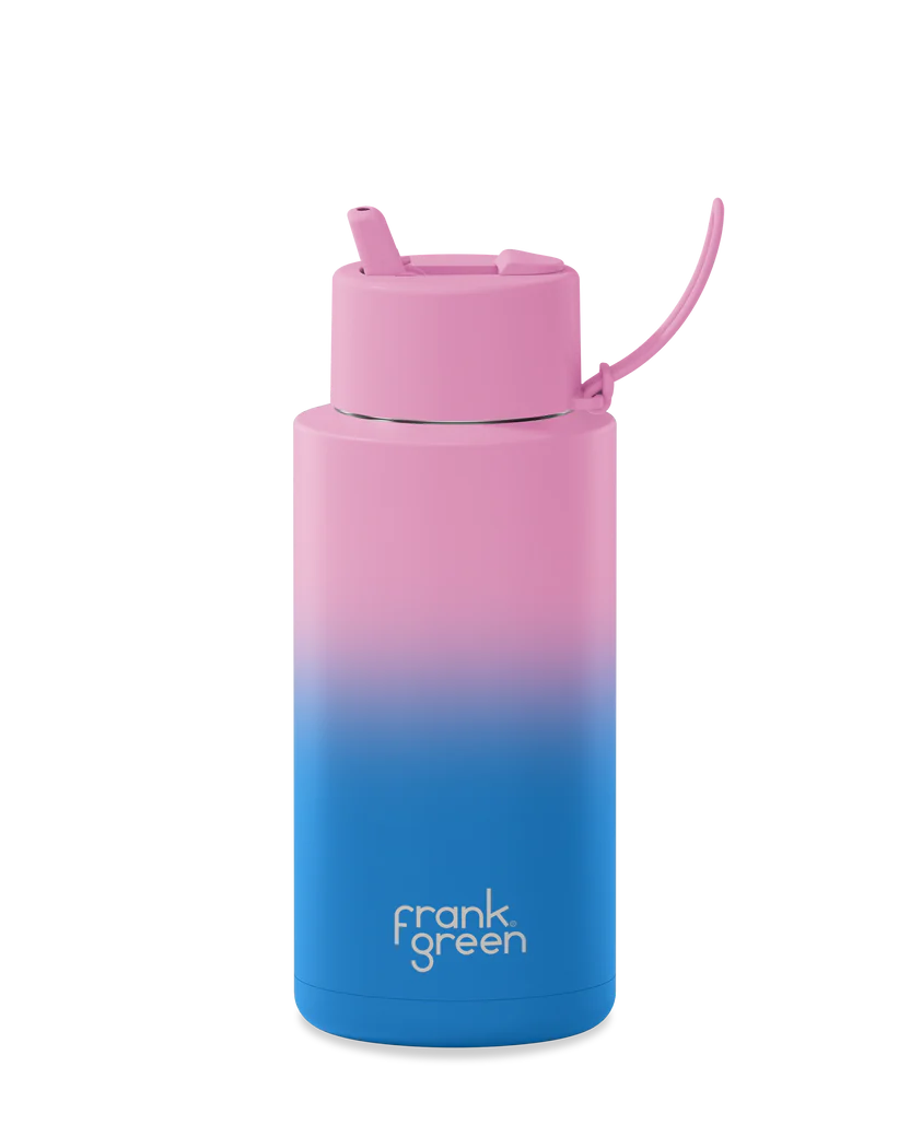 Frank Green Stainless Steel Ceramic Reusable Bottle Gradient Wild Orchard With Flip Straw And Strap 34oz/1,000ml