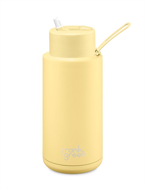Frank Green Stainless Steel Ceramic Reusable Bottle Buttermilk With Straw And Strap 34oz/1,000ml
