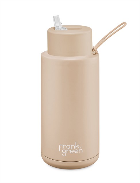 Frank Green Stainless Steel Ceramic Reusable Bottle Soft Stone With Straw And Strap 34oz/1,000ml