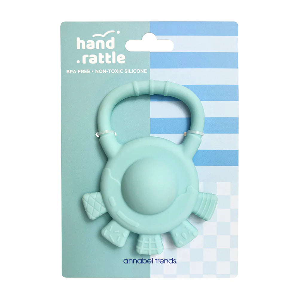 Silicone Hand Rattle Aqua