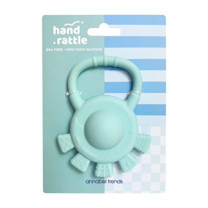 Silicone Hand Rattle Aqua