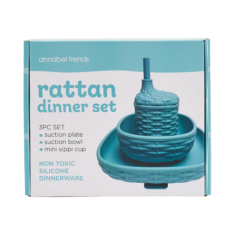 Silicone Rattan Dinner Set Aqua 3pc