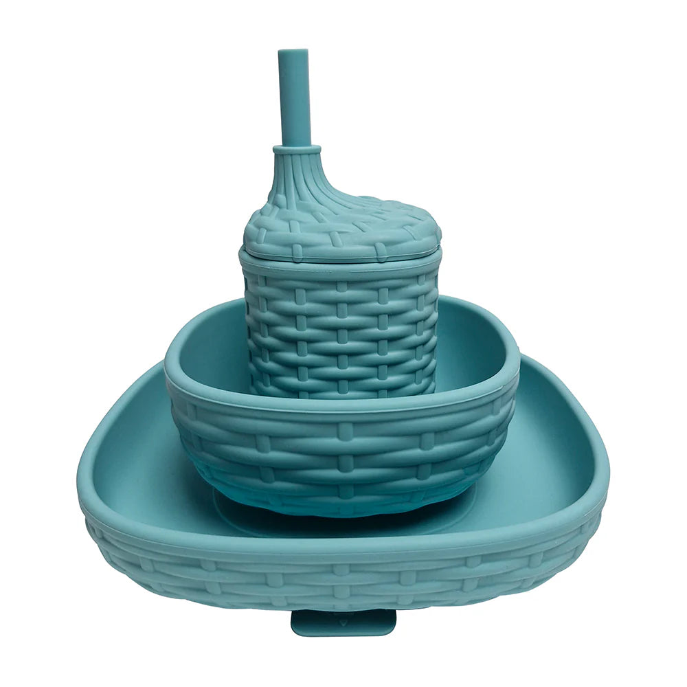 Silicone Rattan Dinner Set Aqua 3pc