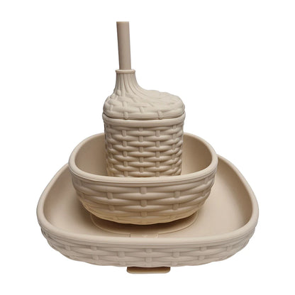 Silicone Rattan Dinner Set Natural 3pc