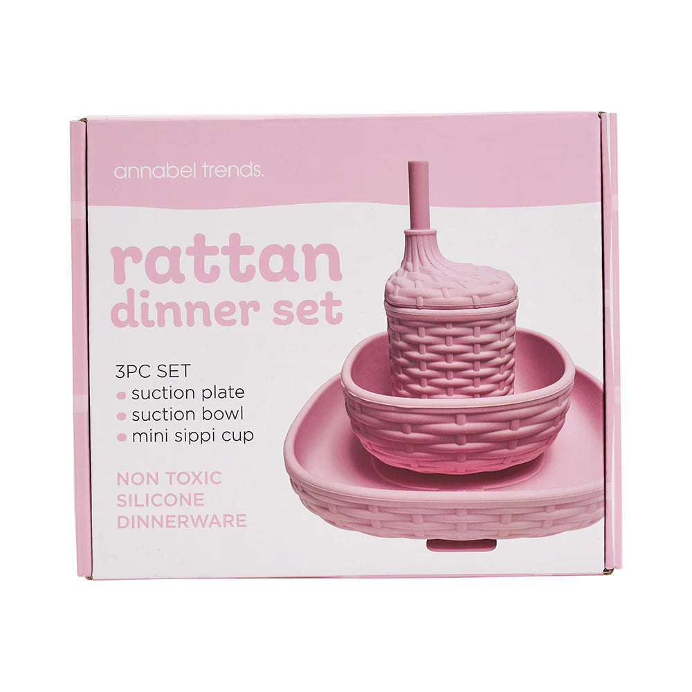 Silicone Rattan Dinner Set Pink 3pc