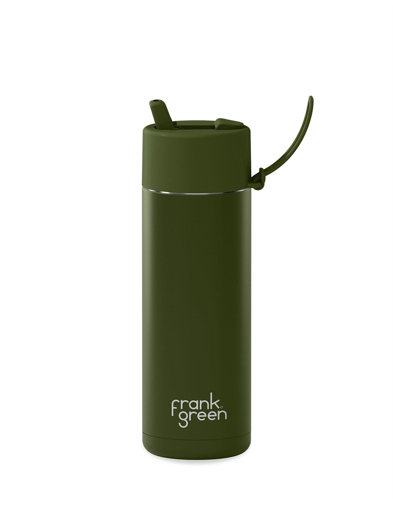 Frank Green Stainless Steel Ceramic Reusable Bottle Khaki With Flip Straw Lid 20oz/595ml