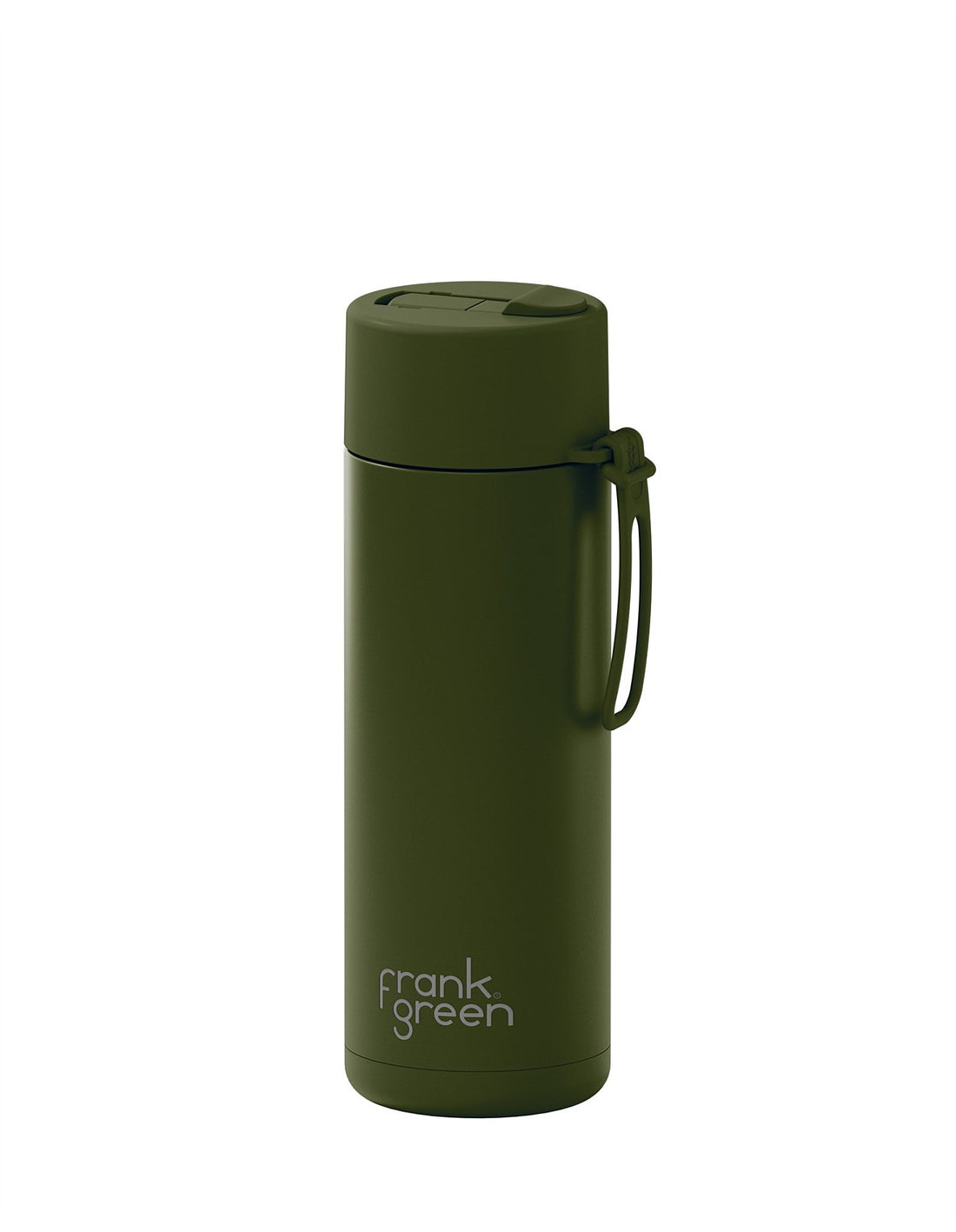 Frank Green Stainless Steel Ceramic Reusable Bottle Khaki With Flip Straw Lid 20oz/595ml