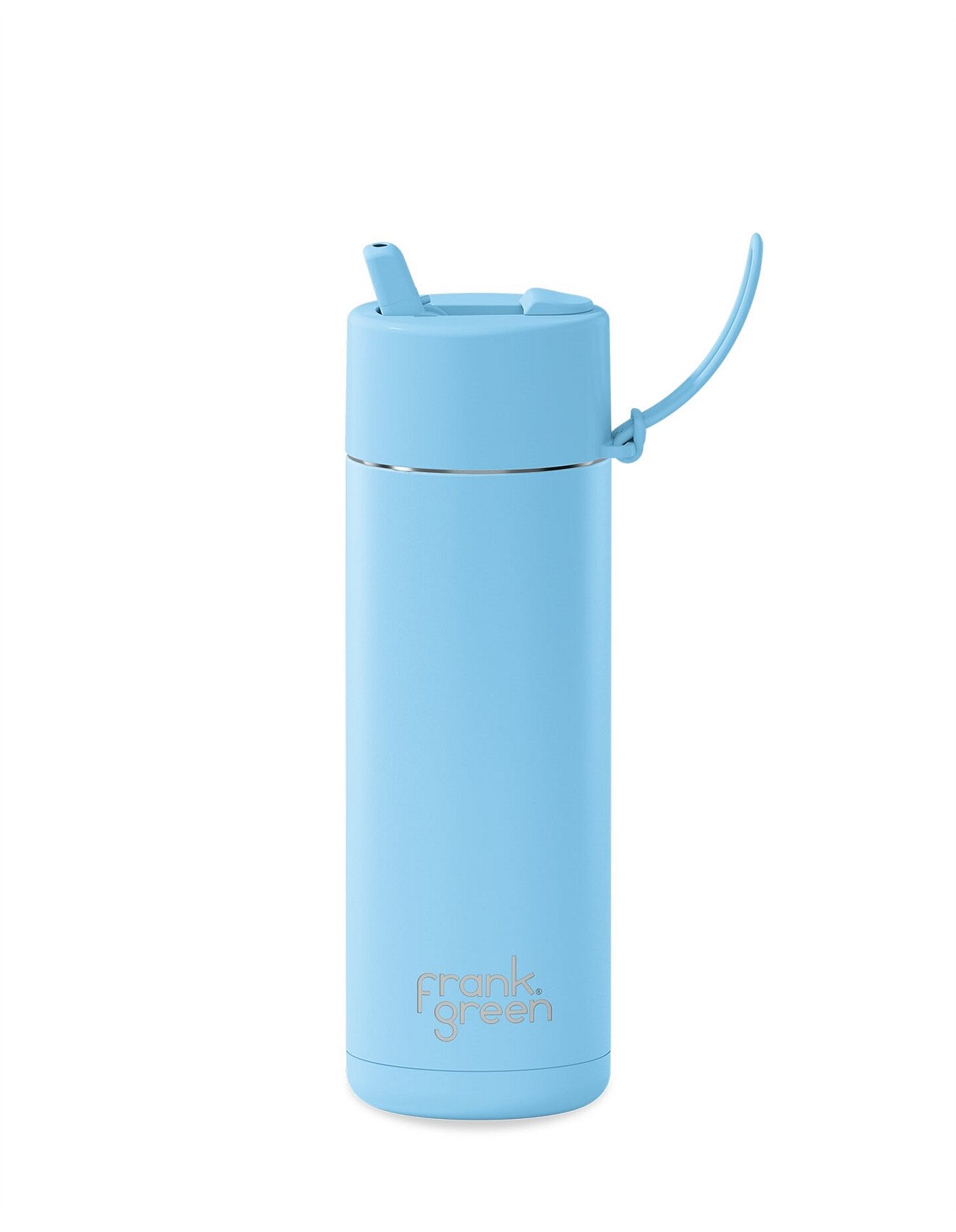 Frank Green Stainless Steel Ceramic Reusable Bottle Sky Blue With Flip Straw Lid 20oz/595ml