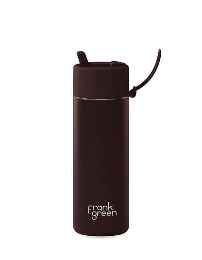 Frank Green Stainless Steel Ceramic Reusable Bottle Chocolate With Flip Straw Lid 20oz/595ml