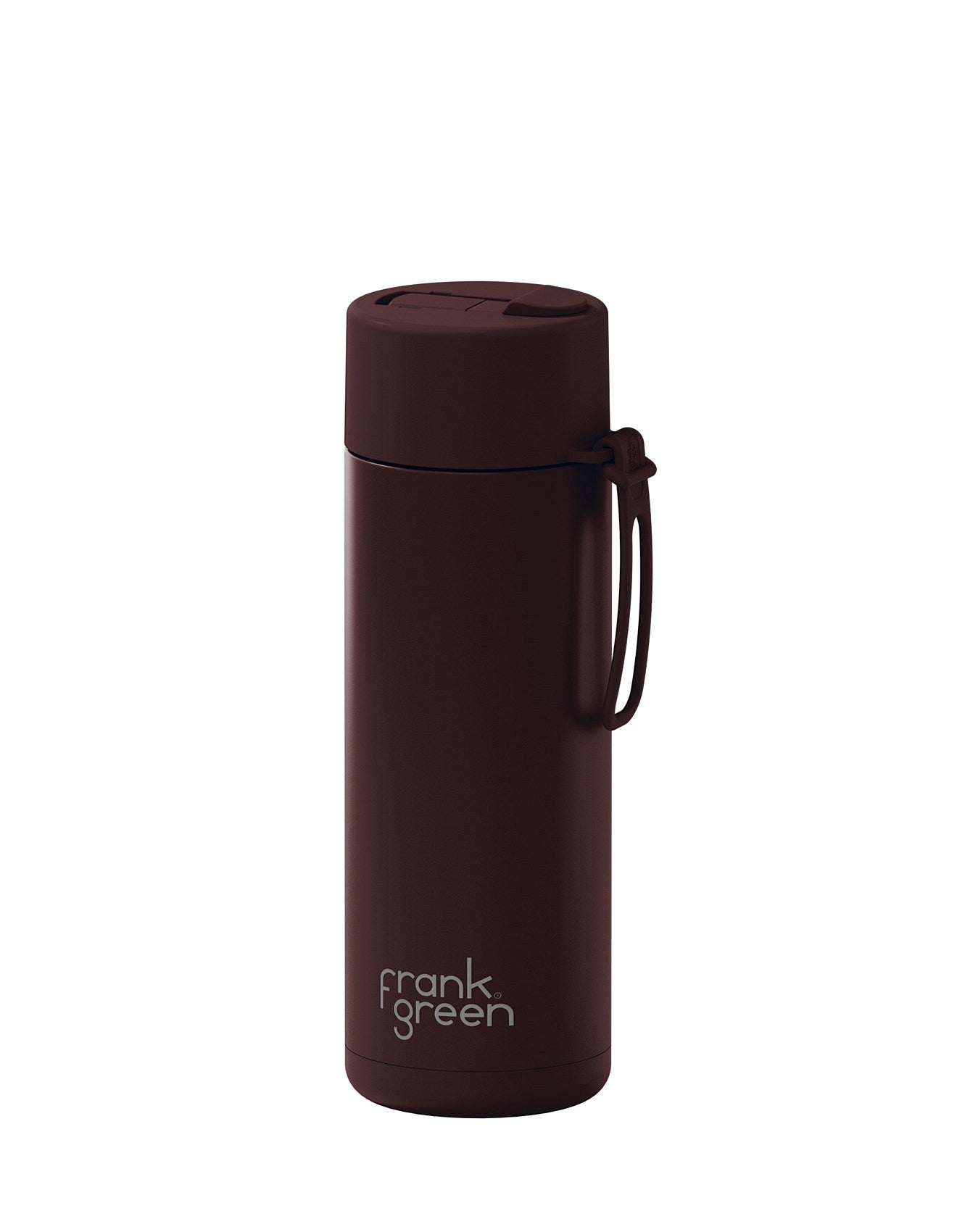 Frank Green Stainless Steel Ceramic Reusable Bottle Chocolate With Flip Straw Lid 20oz/595ml