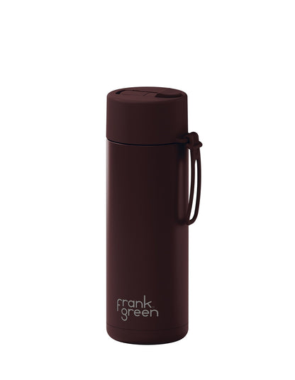 Frank Green Stainless Steel Ceramic Reusable Bottle Chocolate With Flip Straw Lid 20oz/595ml