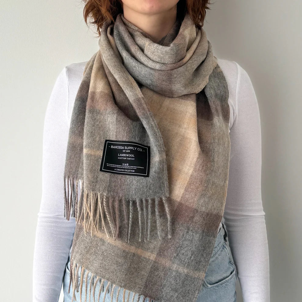 Scottish Tartan Lambswool Scarf Wide Natural