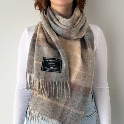 Scottish Tartan Lambswool Scarf Wide Natural