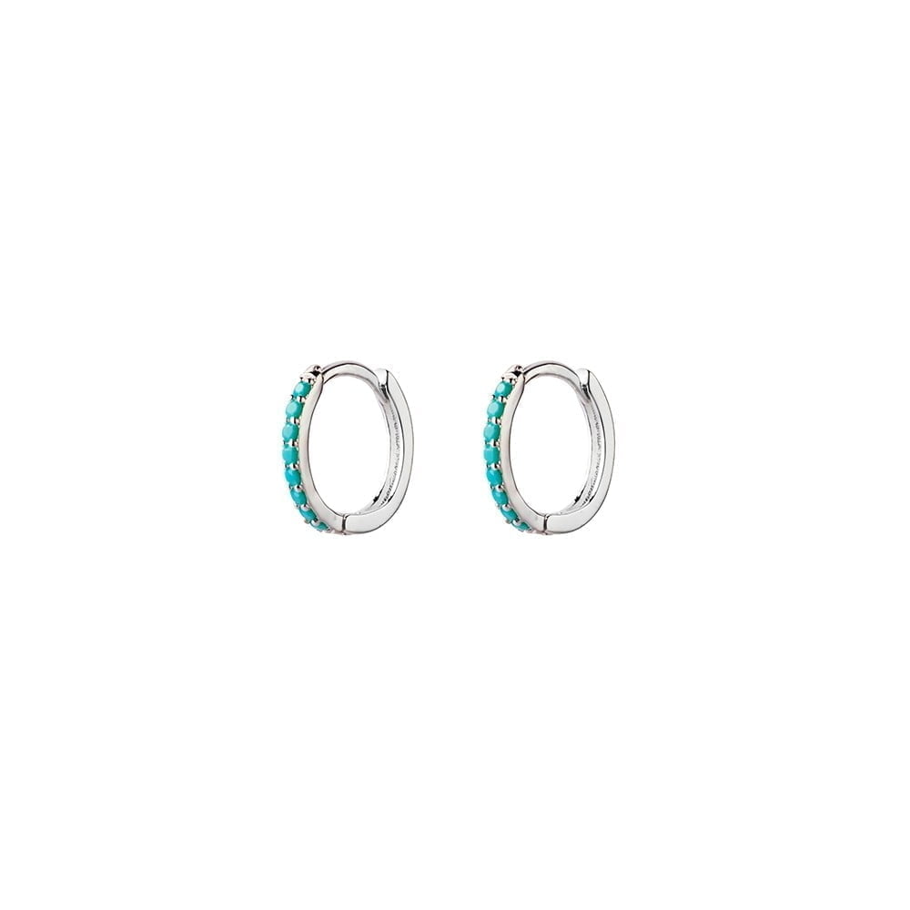 Sterling Silver Huggie Earrings With Micro Turquoise Detail