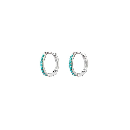 Sterling Silver Huggie Earrings With Micro Turquoise Detail