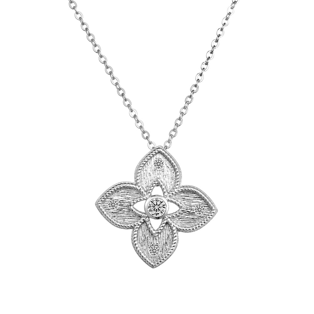 Sterling Silver Venetian Flower CZ Silver Pendant