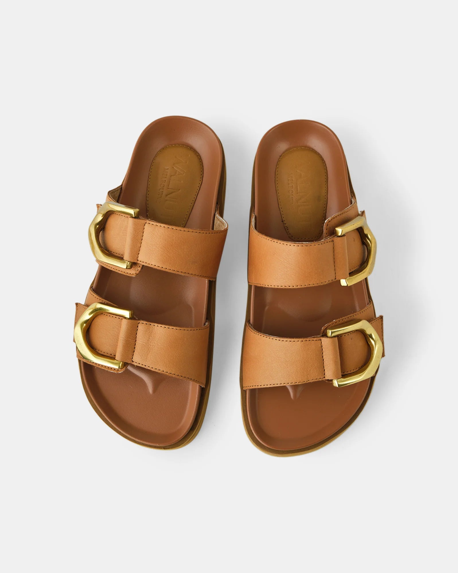 Walnut Mint Leather Slide Coconut Tan