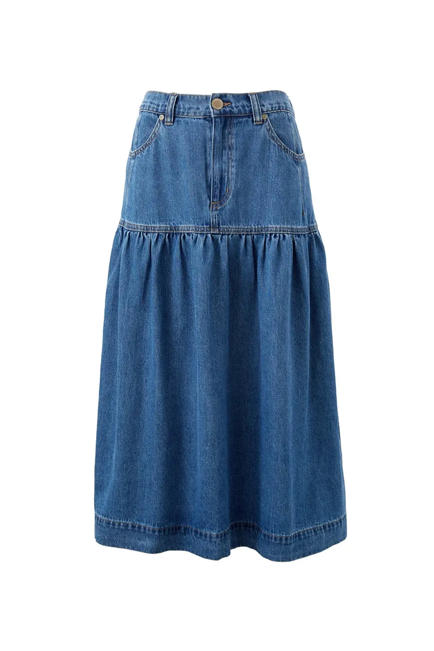 Drop Waist Denim Skirt Fresh Indigo