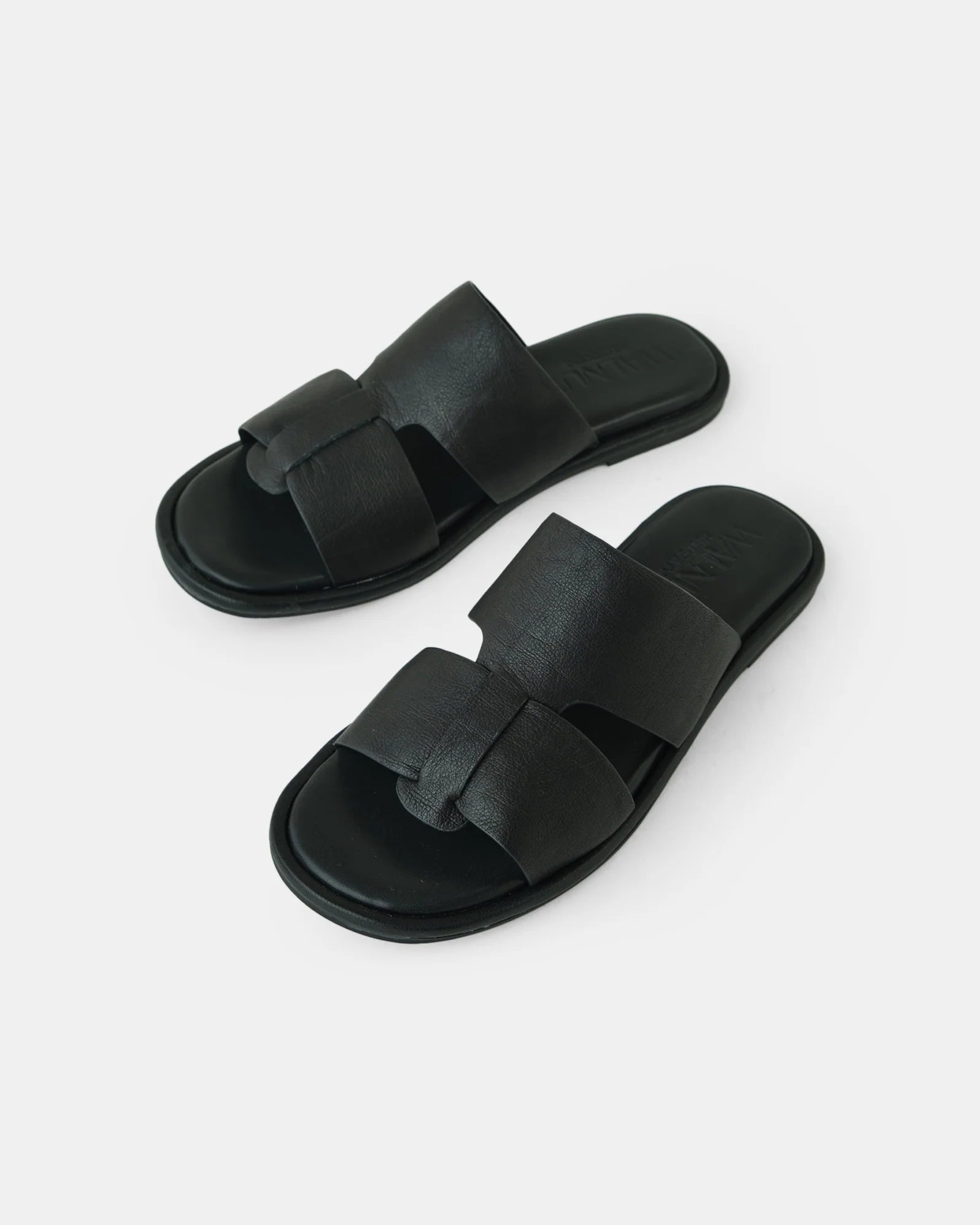 Walnut Roma Leather Slide Black