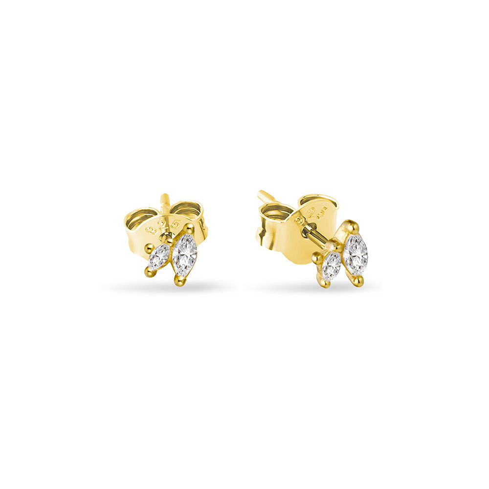 Sterling Silver Gold Plated Petal Duo CZ Studs