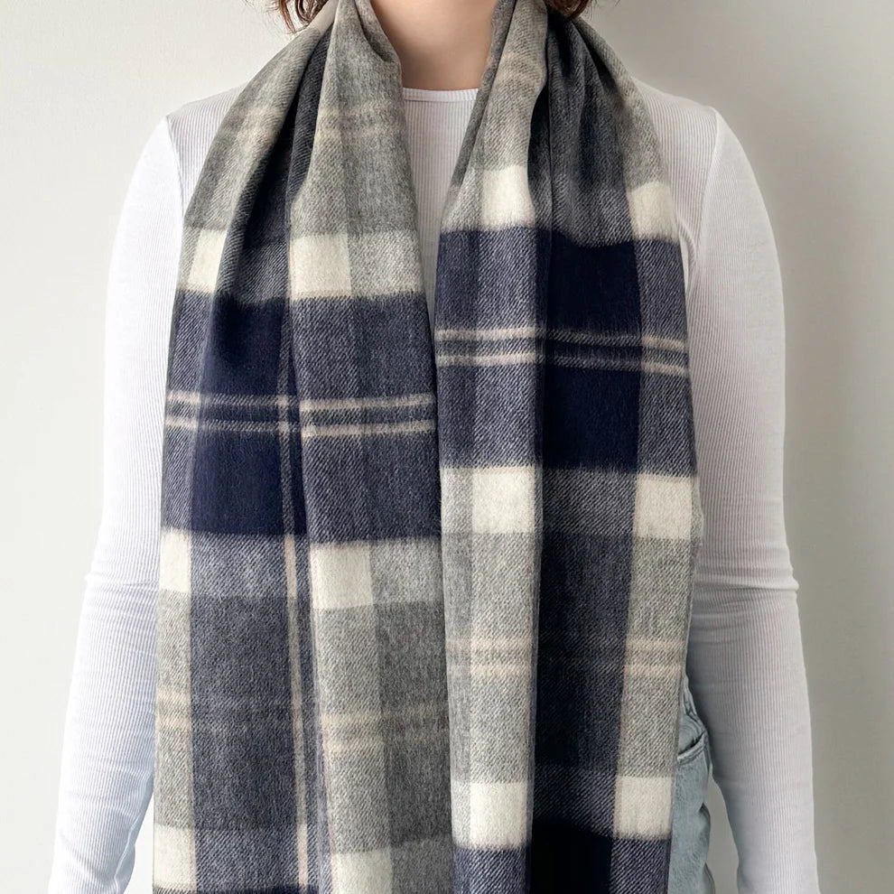 Scottish Tartan Lambswool Scarf Wide Silver
