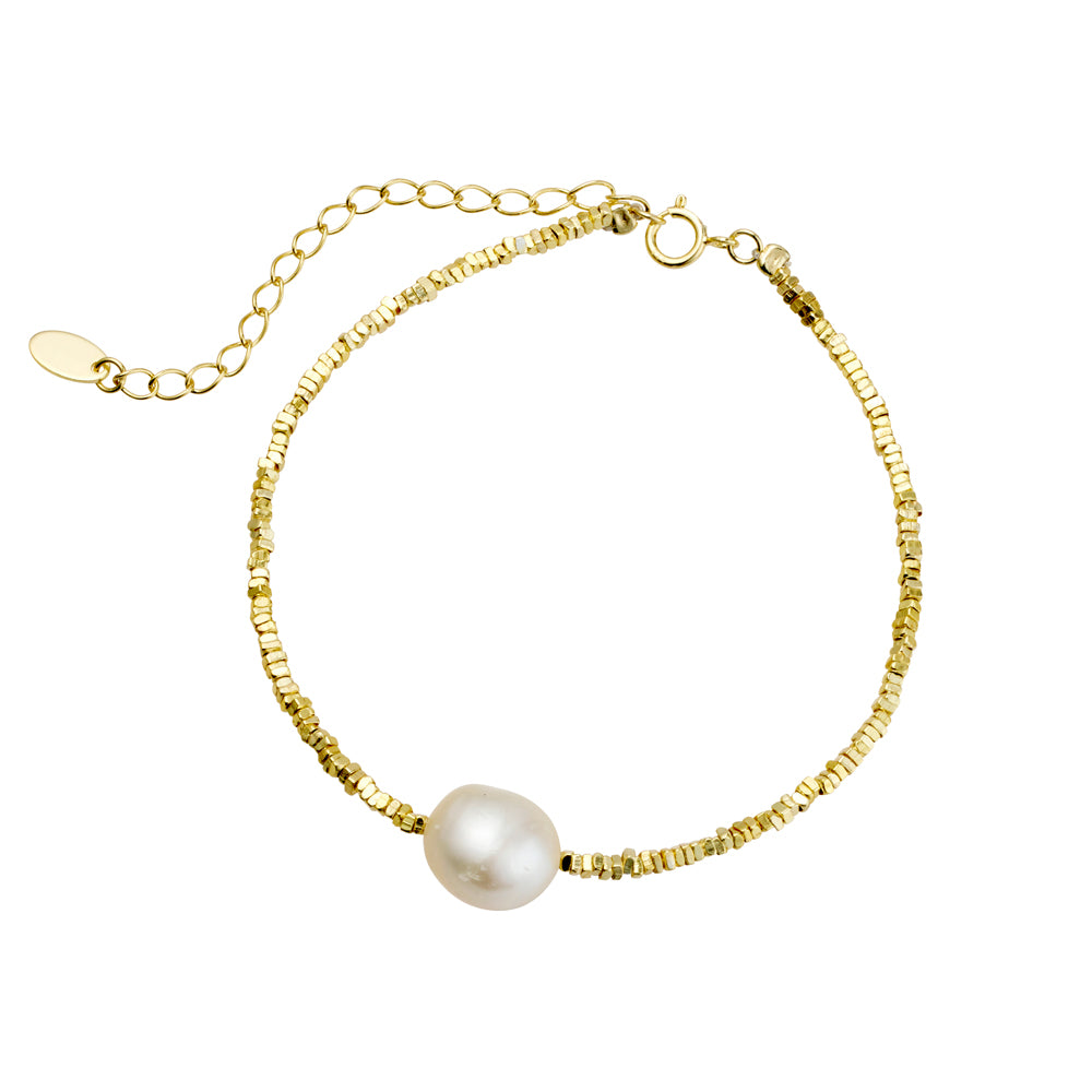 Sterling Silver Beaded Gold Bracelet with Freshwater Pearl