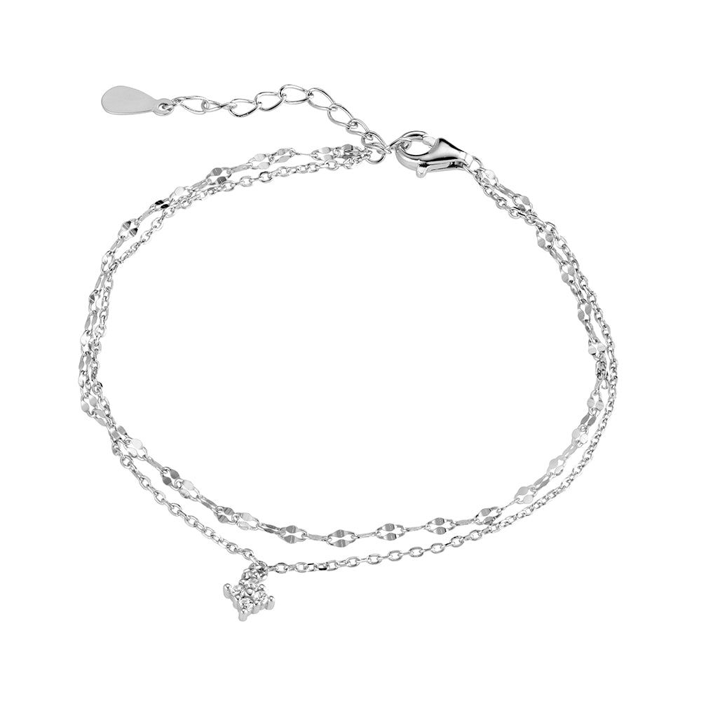 Sterling Silver Double Chain Bracelet With CZ Pendant