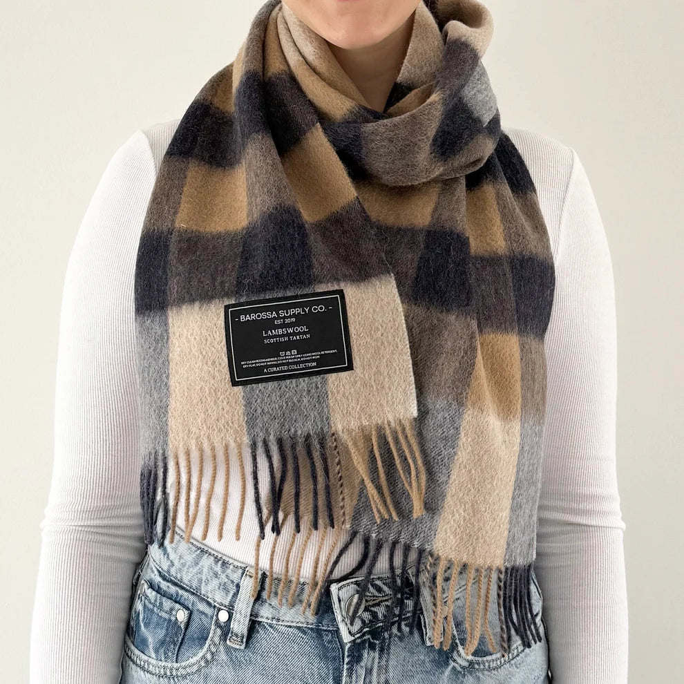 Scottish Tartan Lambswool Scarf Navy Check