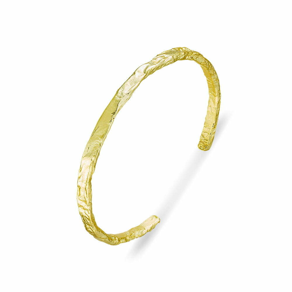 Gold Plated Sterling Silver Crushed Textured Fine Cuff Bangle