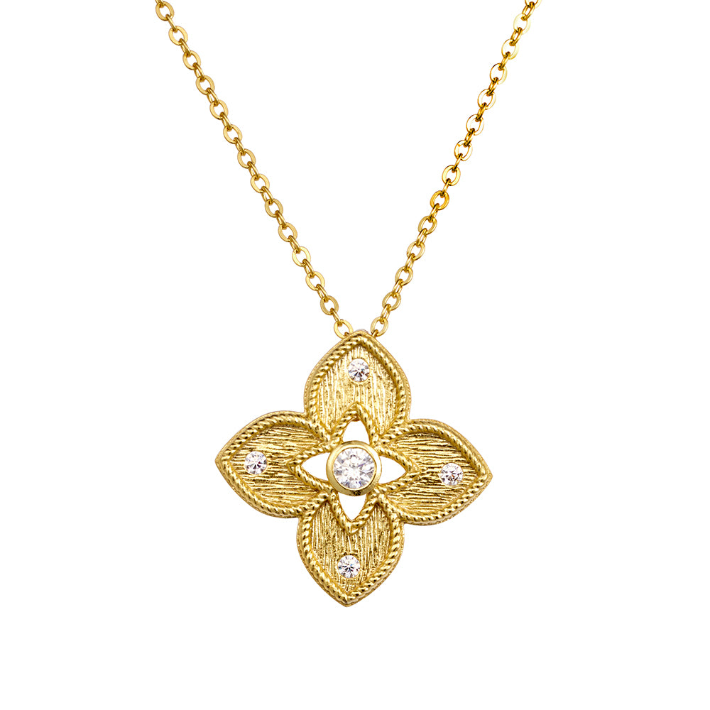 Sterling Silver Venetian Flower CZ Gold Pendant