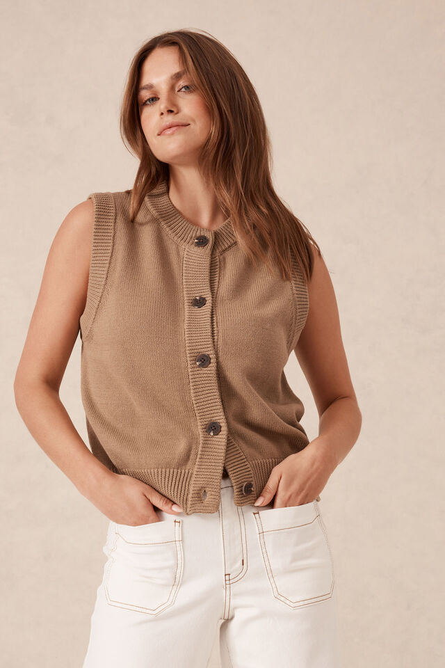 Sleeveless Knit Cardi Summer Taupe