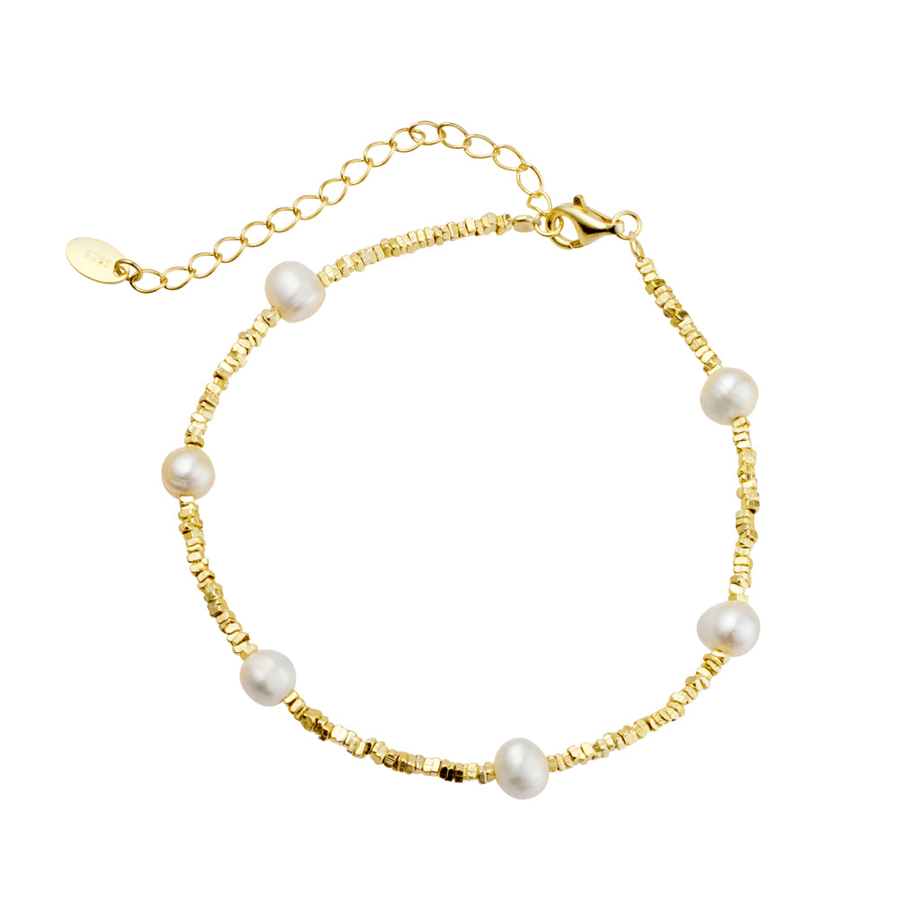 Sterling Silver Fresh Water Pearl &amp; Bead Gold Bracelet