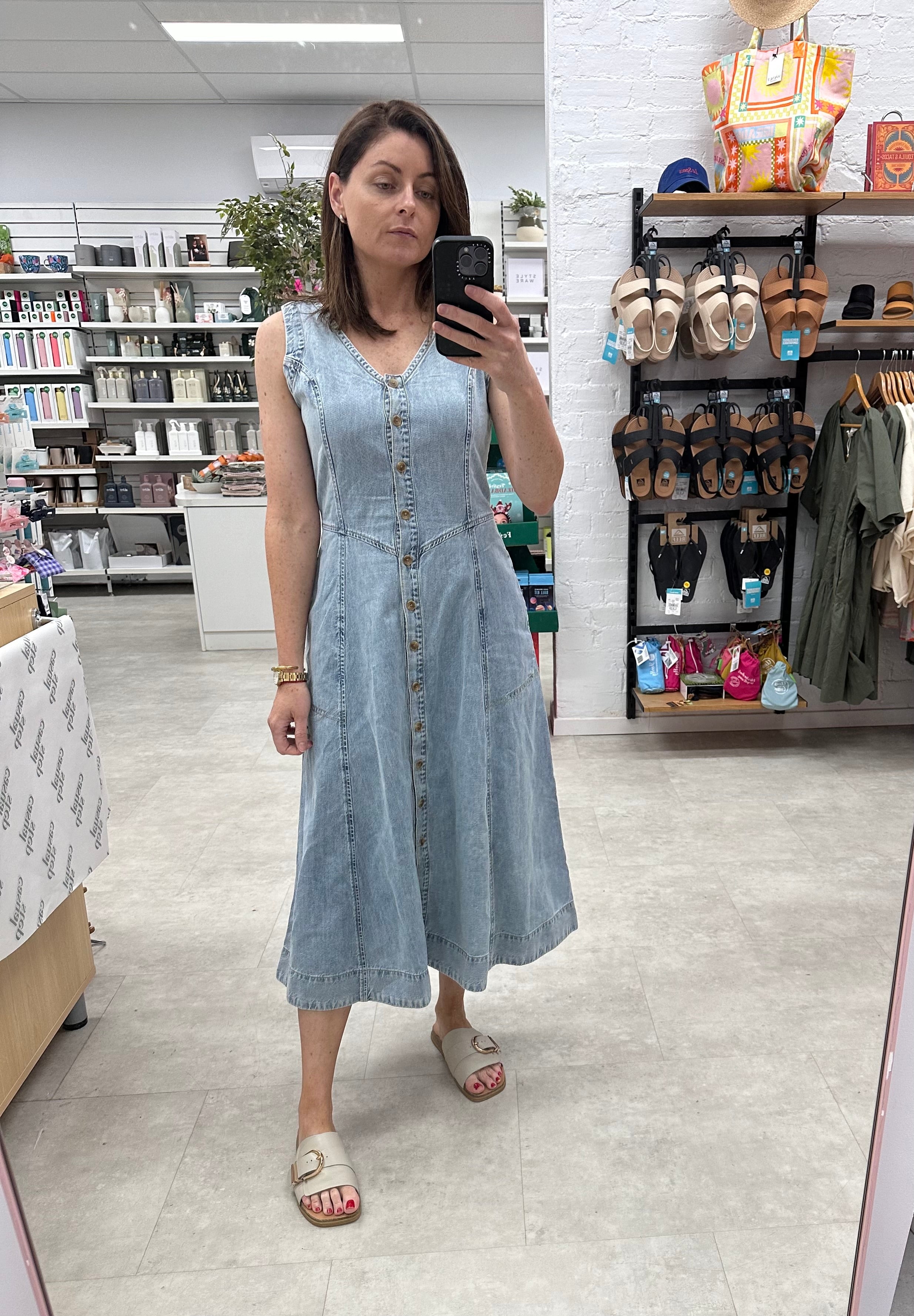 V-Neck Flared Midi Dress Worn Blue