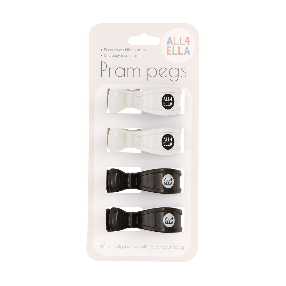 All4Ella 4Pk Pram Pegs Steel White/Black