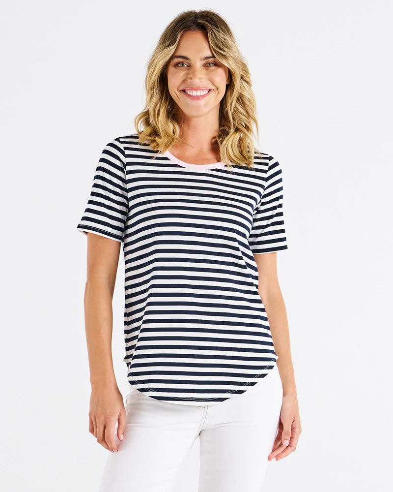 Betty Basics Ariana Tee Navy Stripe/Pink