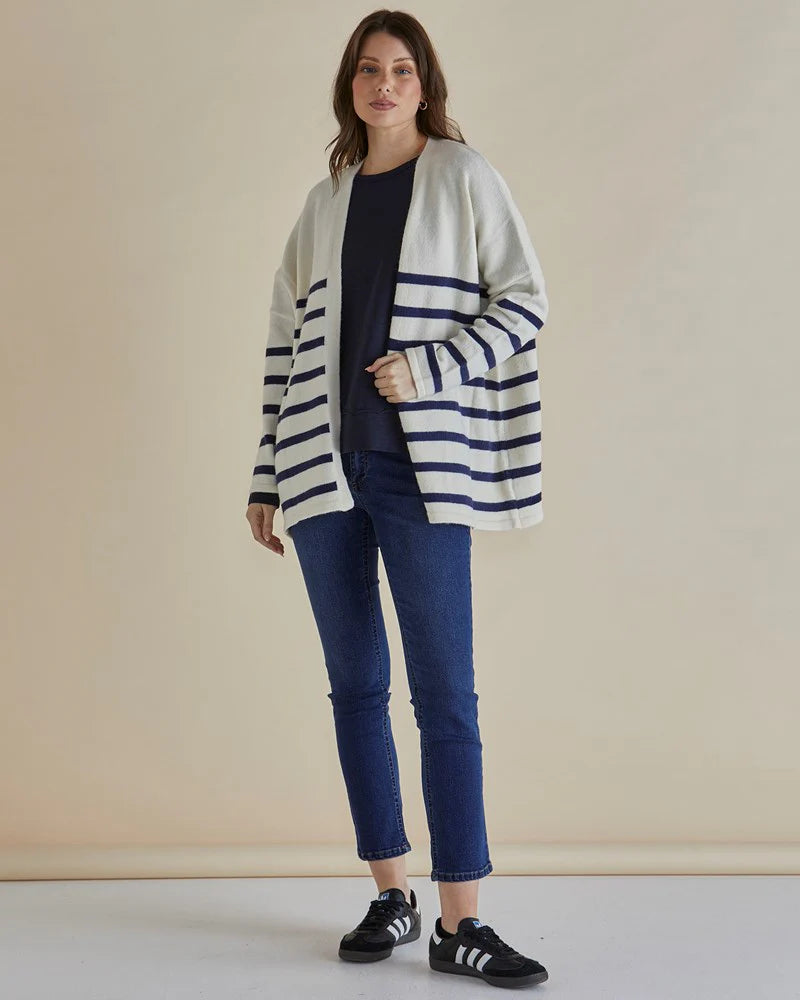 Emy Cardigan White/Blue Stripe