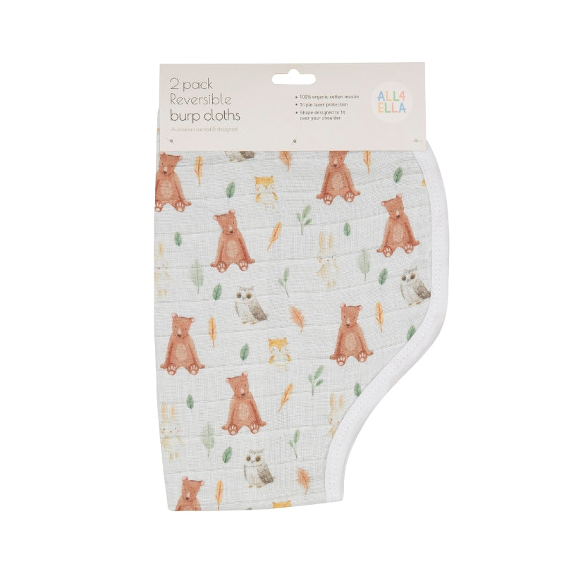 All4Ella Burp Cloth 2Pk Forest Friends