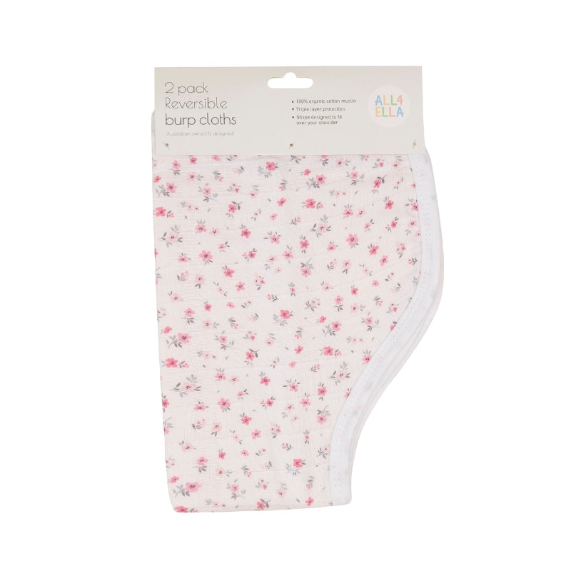 All4Ella Burp Cloth 2Pk Pink Petals