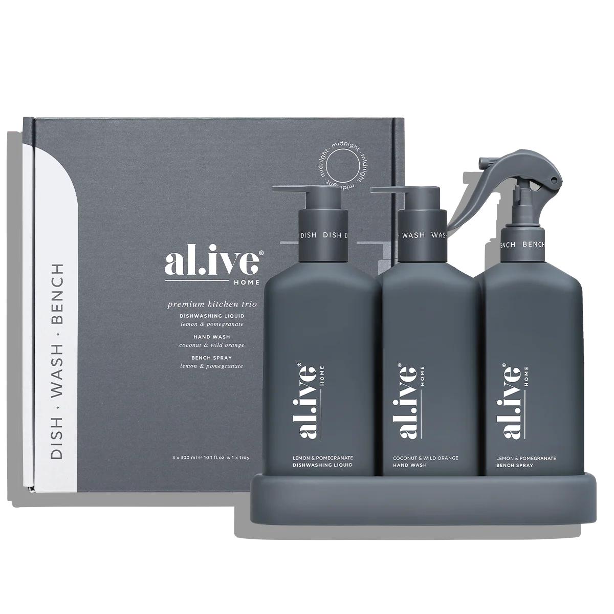 AL.IVE Kitchen Trio Dish Wash, Hand Wash &amp; Bench Spray Lemon &amp; Pomegranate and Coconut &amp; Wild Orange