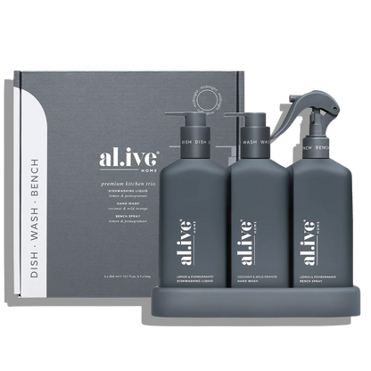 AL.IVE Kitchen Trio Dish Wash, Hand Wash &amp; Bench Spray Lemon &amp; Pomegranate and Coconut &amp; Wild Orange