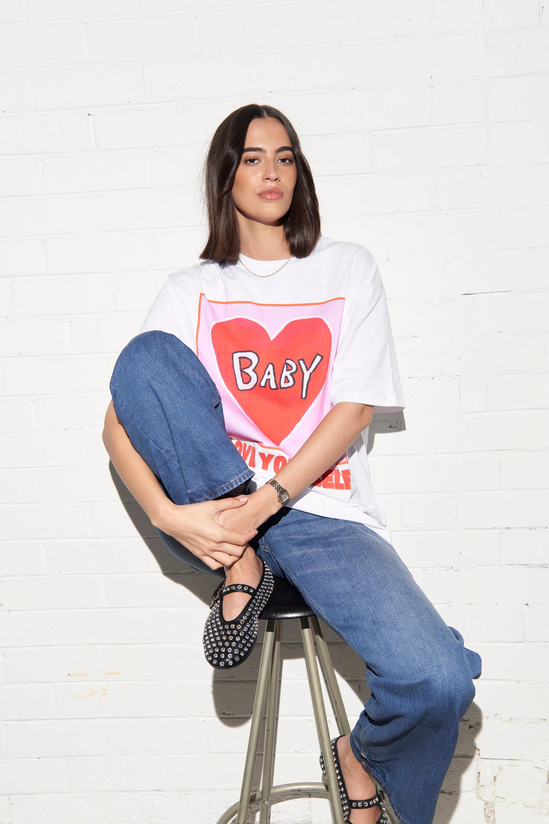 MAKU The Label Baby Love Yourself Oversize Tee Lucent White