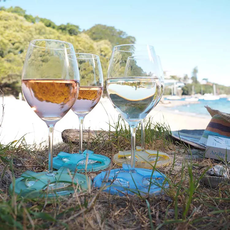 Glass On The Grass Resin Coasters Beach