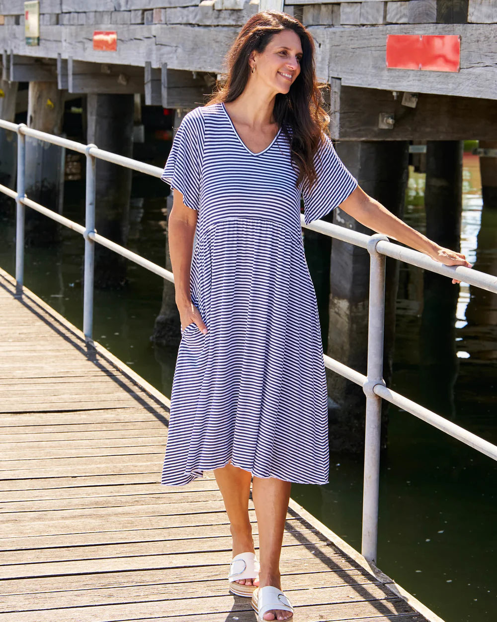 Betty Basics Donna Dress Navy Blue/White Stripe