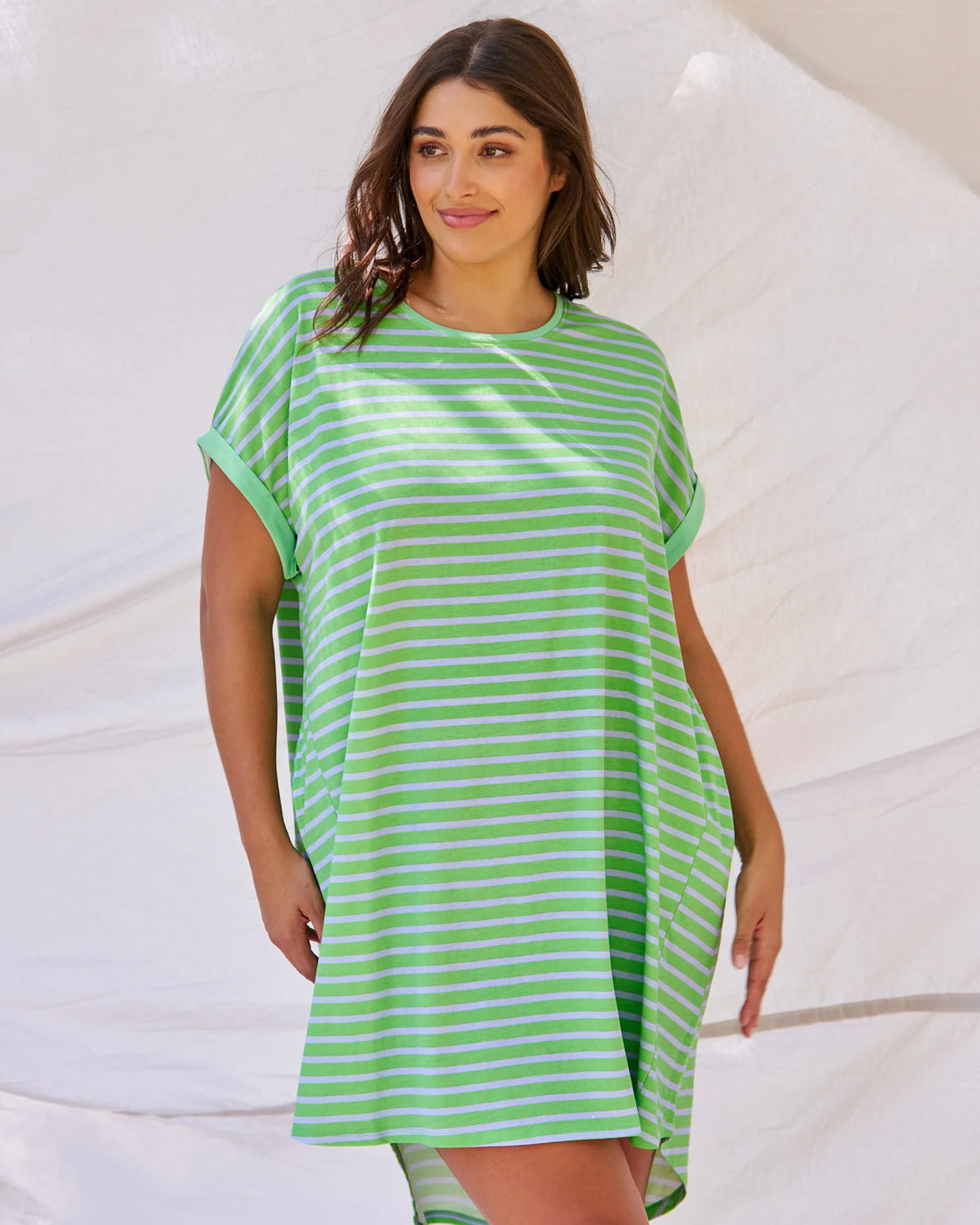 Maxine T-Shirt Dress Green Tea/Cornflour Stripe