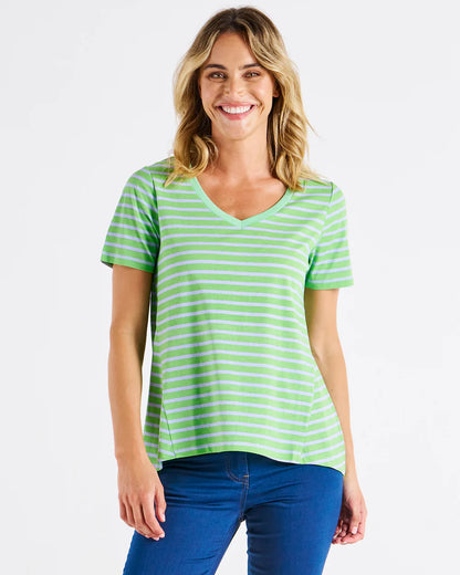 Betty Basics Luella Tee Green Tea/Cornflour Stripe