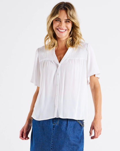 Sandy Shirred Blouse White