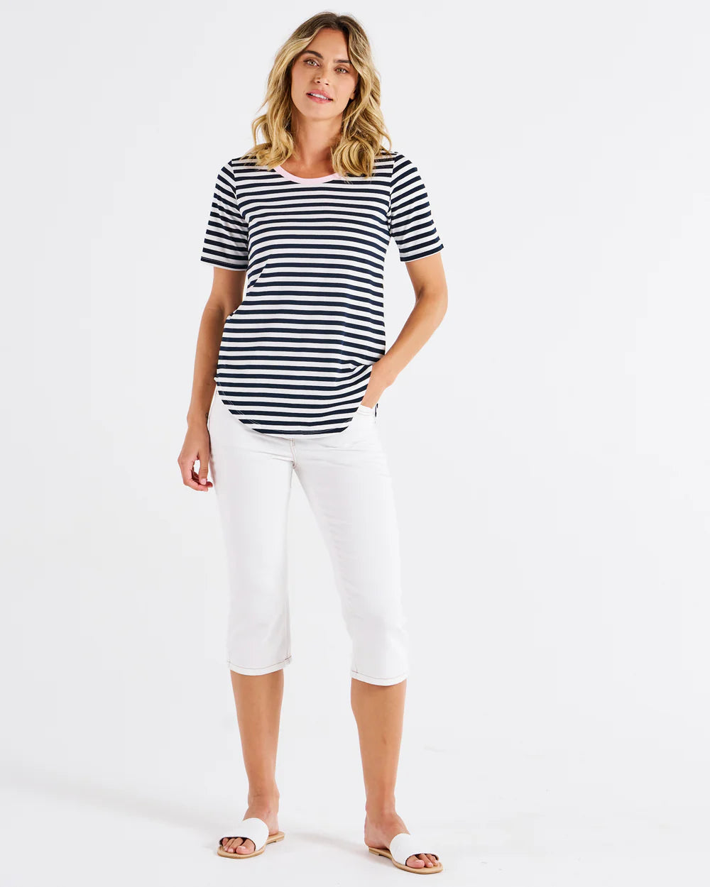 Betty Basics Ariana Tee Navy Stripe/Pink